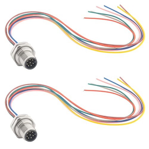 M12 Aviation Sensor Cable 8 Pin,Hamadap M12 Industrial Sensor Connector UnShielded Wire,A Coded 16mm Waterproof Front Mount Cable 0.2M 2 Sets (8-Pin,Straight,Male)