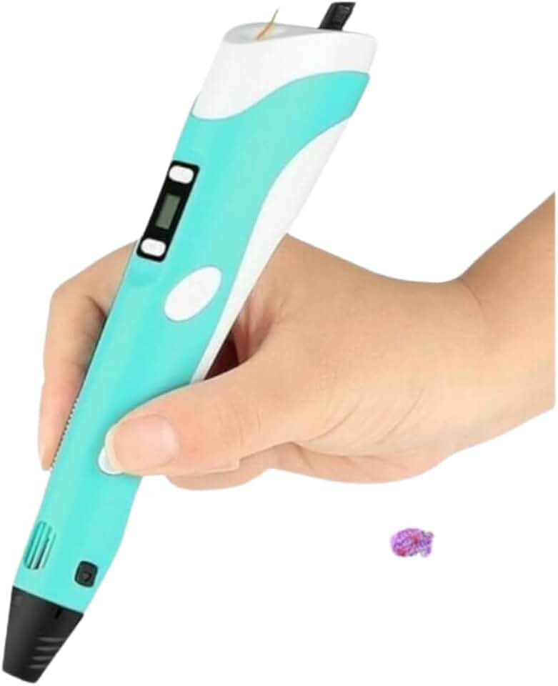 Impressora Digital Portátil, Display LCD, Turquesa e Branco 3D
