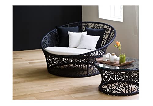 Image of DEVOKO Black & White Outdoor Wicker & Rattan Daybed For Poolside, Garden, Balcony, Patio, Beach, Terrace, Porch, Backyard - Unique Round Sofa Furniture, 139 Centimeters, 122 CM, 76 CM