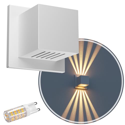 Arandela Externa Cubo 10 Frisos C Base Luminária + LED MF122 (Branco (Branco Quente))