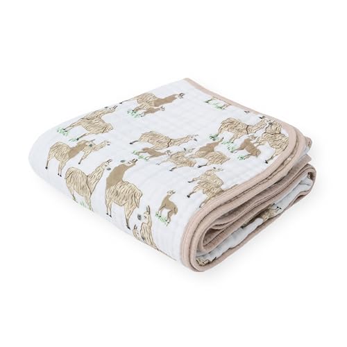 Little Unicorn - Coperta premium in mussola di cotone al 100% - Coperta trapuntata traspirante - Coperta per gattonare - Coperta morbida - Design dipinto a mano - 120 x 120 cm (Llama Llama)