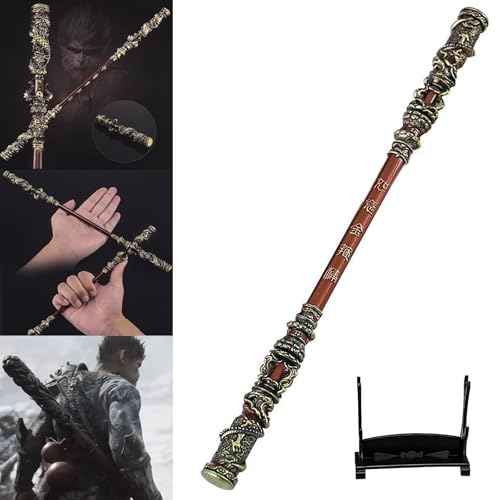 Golden Cudgel, Wu Kong Weapon, Arma de Juego Black Myth Wukong, Periférico de Juego Black Myth Wukong de 35 cm, Modelo de Adornos artesanales de Metal Completo con aro Dorado Ruyi Monkey King