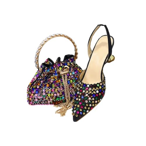 Pointed Toe Heels for Women Wine Color Pumps Shoes and Bags Matching Set