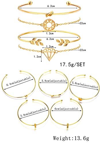 Cocazyw 19Pcs Multiple Layered Stackable Open Cuff Wrap Bangle Rose Gold Gold Bracelets For Women Jewelry Adjustable Bangles For Girls Set Gifts (Gold) #TOP6