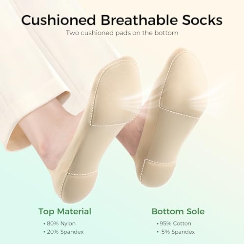 Image of Heatuff 7 Pairs No Show Socks Womens Cushioned Non Slip Low Cut Invisible Liner Footies Socks for Flats Loafers