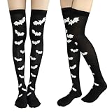 IMERAGO 2 Pairs Thigh High Stockings Bat Knee High Socks for Women Girls Long Socks for Halloween Cosplay Party Festival (Bat)