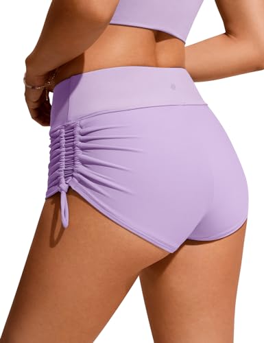 Image of CRZ YOGA Ruched Side Board Shorts 1.1'' | Full Lining, High Waisted, Tummy Control, Swim, Beach, Bathing Bottoms for Women
