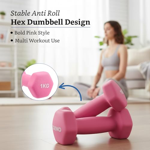 Image of Amazon Brand - Solimo Neoprene Dumbbell 1kg, Set of 2 (Hot Pink)