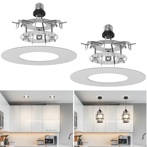 Image of Recessed Can Light Conversion Kit for 5 inch and 6 inch Ceiling Fixtures - Pendant /Hanging Light Upgrade, Compatible with Ceiling Fans, Includes 7 inch Flat Steel Medallion, White Finish,2 Pack