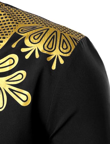ZEROYAA Men's Africa Stand-up Collar Long Sleeve Dashiki Shiny Pattern Printed Dazzling Shirt4