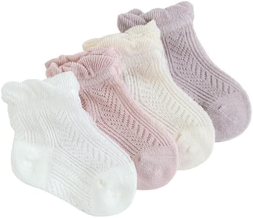 ChicAbode4-Pack Baby Girl Socks (6-12 Months), Delicate, Stylish, Lightweight, and Breathable Socks, for Adorable Infant Outfits