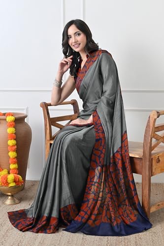 Image of MIRCHI FASHION Women Saree Abstract Print Chiffon | Breathable Lightweight Casual Sari for Regular Use and Office with Unstitched Blouse (Available in 25 Colors)