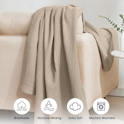 PHF Manta Muselina 100% Algodón 50" x 60", Ligera y Transpirable, Estilo Minimalista en Taupe miniatura 5