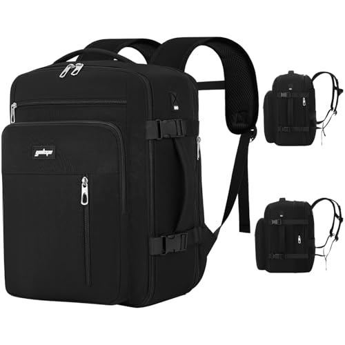 YOKGO Bagaż Podręczny 40x30x20 Plecak, 24-30L Rozkładany 40x30x25 Plecak Podróżny Męski i Damski do Ryanair, Eurowings, Wizzair, Vueling,Cabin Bag Travel Backpack do Pracy, Biznesu i Podróży, Czarny