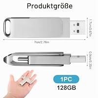 USB Stick 128 GB USB-C & USB-A Dual OTG Speicherstick Metall Drehbar Silber – Ansicht 2