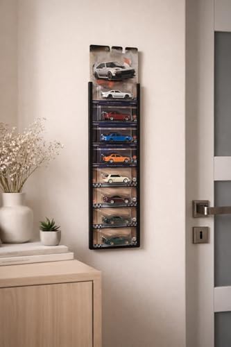 Image of Hot Wheels Wall Display System | Black | Modular Wall Hanger for Regular & Premium Carded 1:64 Diecast Cars | Expandable Wall Mount Organizer | (Starter Pack [Base 1pc + Extension 1pc])