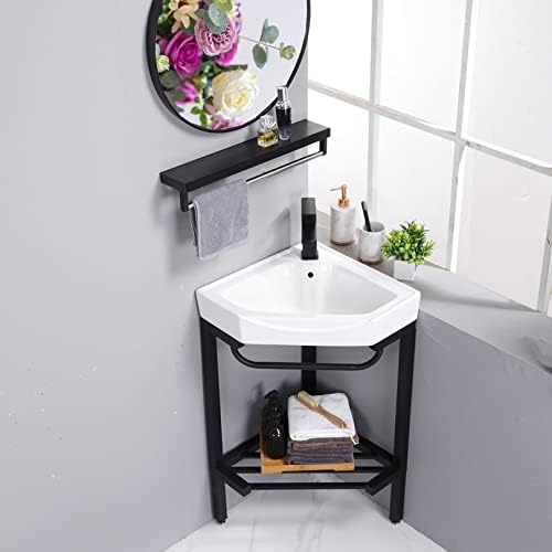 Ceramic Corner Bathroom Sink Freestanding Console Pedestal Wash Basin, Ideal for Family Use with Stylish Rectangle Design,38X38Cm/15X15Inwhite,38X38Cm/15X15Inwhite