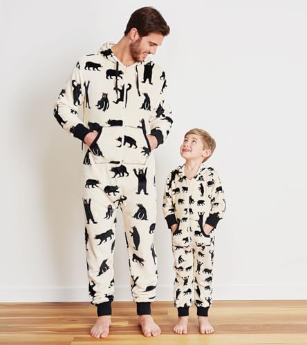 Hatley Women's Hooded Fuzzy Fleece Black Bear Family Jumpuits Onesie