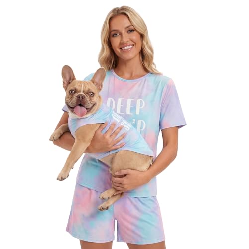 XPUDAC Matching Dog and Owner Clothes Dog Shirt Tie-Dye Stretchy Lightweight Sleeveless Dogs Tshirts Breathable Puppy Clothes for Small Medium Pet Tank Top Vest S