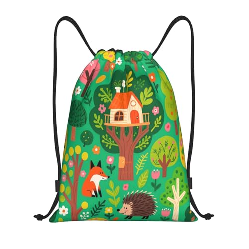 Fox Trees Green Cute Drawstring Backpack Sackpack String Bag For Yoga Dance Travel