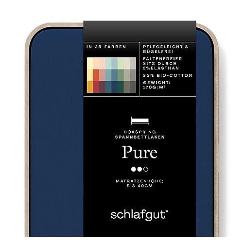 Schlafgut Pure Boxspring Spannbettlaken 90x190cm bis 100x220cm Blue Deep, Spannbetttuch aus weicher Biobaumwolle