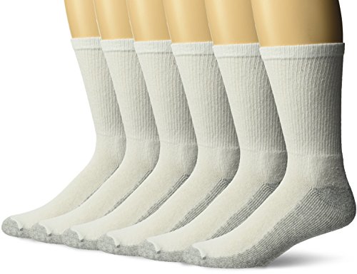 Fruit of the Loom Men's Big and Tall 6 Pair Cushioned Crew Sock, White, Shoe Size: 11-15