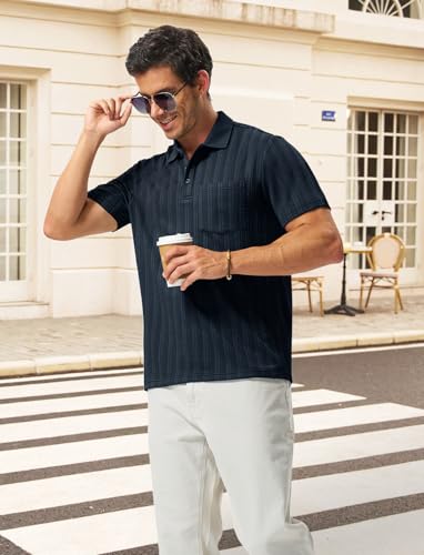 Image of TBMPOY Mens Casual Knit Polo with Pocket Textured Shirts Short Sleeve Classic Summer Vacation