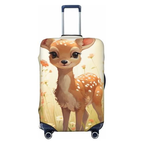 Funny Deer Flower Travel Luggage Cover for Suitcase Anti-Scratch Fashion Suitcase Protector Washable Elastic Baggage Covers Fits 29-32 Inch Luggage for Travel Beach Holiday