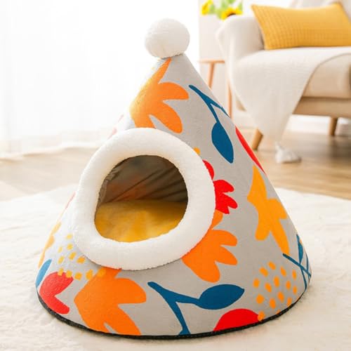 ペットベッド ドーム型 ペットハウス 犬猫用 室内用 オールシーズン 猫 ベッド ふわふわ 犬小屋 おしゃれ 寝床 冷暖房 ペット用品 洗える 小型犬 休憩所 クッション付き 小動物用 柄B S (L,柄E)