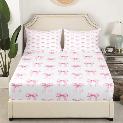 Drap de lit simple imprimé patchwork nœud rose grand lit fille - 3