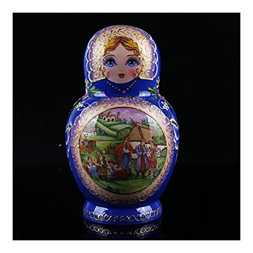 HSAN Russian Nesting Dolls 10-Piece Matryoshka Wooden Handmade Creative Educational Toy Nesting Doll Handicraft Birthday Present (Color : Blue)