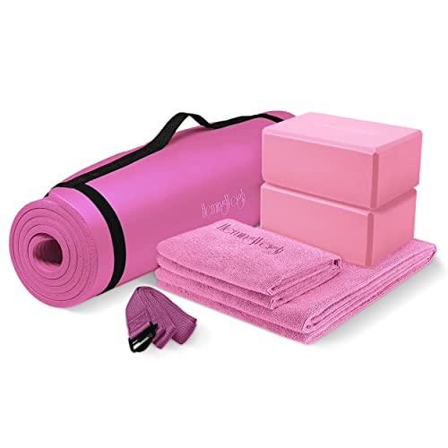 HemingWeigh Yoga-Set, 7-teilig, 1 Yogamatte, 1 Handtuch, 2 Yoga-Blöcke, Yoga-Gurt, Yoga-Handtuch, inkl. Tragetasche Cover