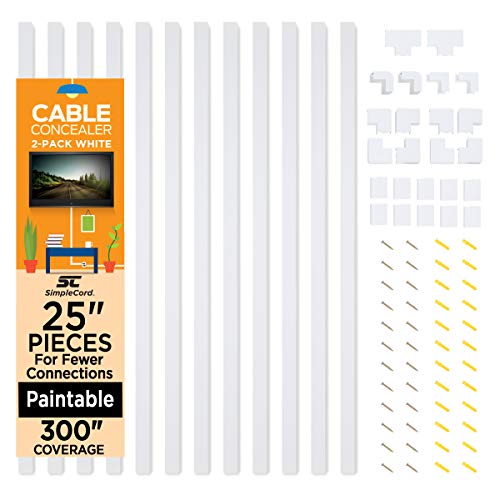 Hot Deals Cable Concealer On-Wall Cord Cover Raceway Kit - 12 White Cable Covers - Cable Management System to Hide Cables, Cords, or Wires - Organize Cables to TVs and Computers at Home or in The Office