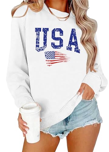 Image of LAZYCHILD USA Sweatshirt Women American Flag Shirt Patriotic TShirt Stars Stripes Pullover 4th of July Tee Tops