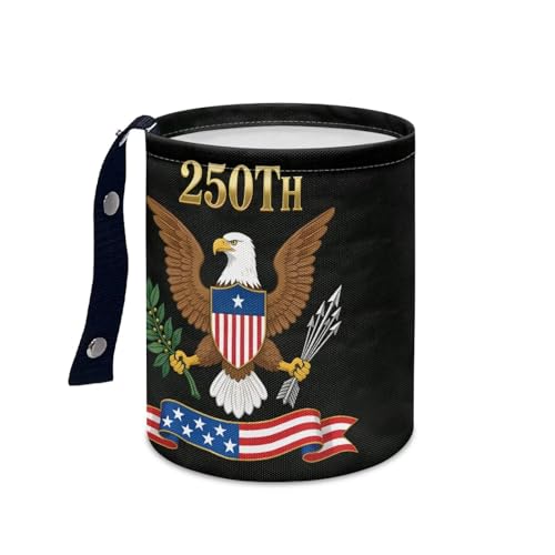 Image of 250TH of America Flag Eagle Car Rubbish Bag Can Reusable Hanging Auto Garbage Organization Can Bin with Adjustable Strap for Camping