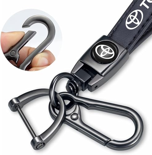 Image of leather car keychain set for Toyota Corolla, RAV4, Highlander men and women family present keychain key ring lanyard accessories (black)
