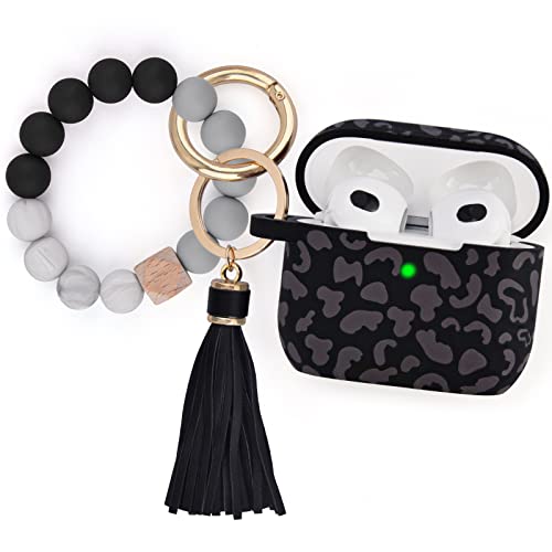 Case for Airpods 3 (2021), Filoto Silicone Airpod 3rd Generation Case Cover with Bracelet Keychain, Cute Protective Case for Apple Air Pod 3 Wireless Charging Case Women(Dark Leopard)
