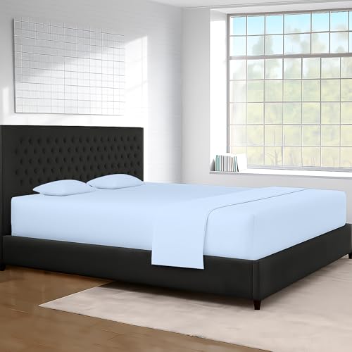 Image of SGI bedding 96 inch W x96 L 4Pc Vermont King Sheet Set 100% Egyptian Cotton - 600 Thread Count, Fits 15 inch Deep Pocket - Soft Breathable Oversized Sheets, for Extra Large Beds - Light Blue