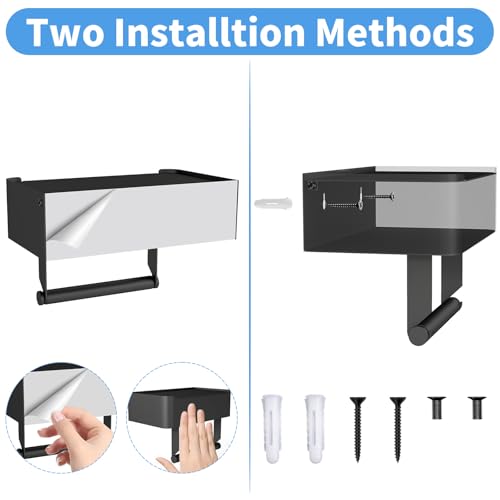 Toilettenpapierhalter mit Feuchttücherbox, Gypie Toilettenpapierhalter Ohne Bohren, Klopapierhalter Schwarz, 304 Edelstahl Klorollenhalter, Wc Papier Halterung für Badezimmer, Selbstklebend or Bohren