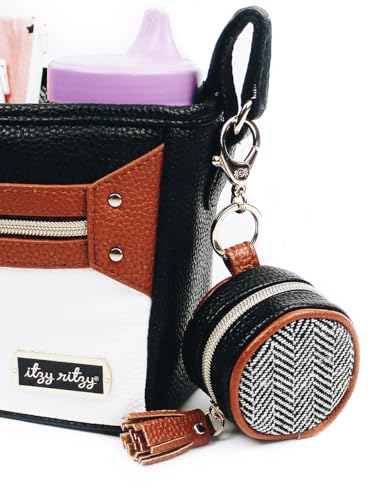 Image of Itzy Ritzy Pacifier Holder Case with Clip - Pacifier Case Includes Clasp to Easily Attach to a Diaper Bag or Purse, Measures 2.5 inch in Diameter and Holds 2 Pacifiers (Coffee & Cream)