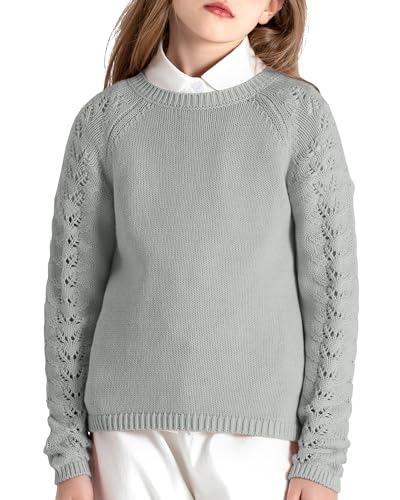 JSTEX Girls Sweaters Casual Kids Pullover Sweater Crew Neck Long Sleeve Knit Jumper Top for Girl Toddler Teen Size 4-142