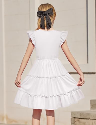 Arshiner Girl's Summer Dress Ruffle Sleeve Tiered Casual Party Dresses with Pockets 5-12 Years3