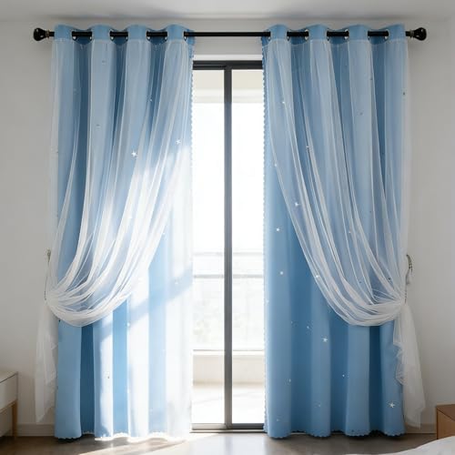 GAIFNAG Cortinas Opacas 140 x 180 cm Reducción de Sonido y Calor para El Dormitorio Que Lavaba Cortina con Ojales, Cortinas con Ojales para Habitación de Niños Niñas, Azul