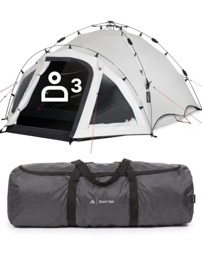 qeedo Quick Oak 3 Campingzelt f&uuml;r 3 Personen - wasserdichtes Festivalzelt mit Quick-Up-System in 60...