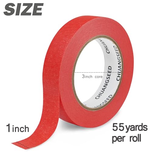 Image of CHUANGSEED Red Painters Tape 1 Inch x 55 Yards x 10 Pack - Red Masking Tape Bulk Multi-Surface Residue Free Painting, DIY Crafting, Marking, Artwork and School Projects, 550 Yards Total