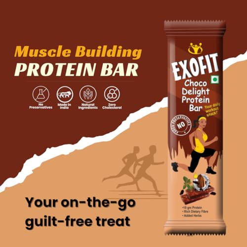 Image of Exofit Choco Delight Protein Bar - 35g x 4 Bar (140g Total) | High Protein Blend, Low Calorie,High Fiber, No Preservatives & Sugar| Healthy Protein Snack for Gym & Weight Management