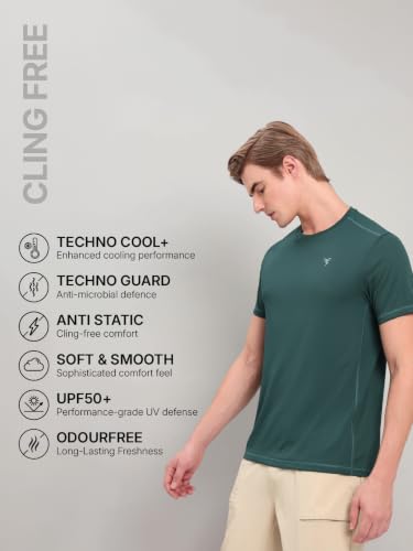 Image of TECHNOSPORT Men's Slim Fit Polyester Activewear Sports T-Shirt with Moisture-Wicking Comfort for Workout, Running & Gym