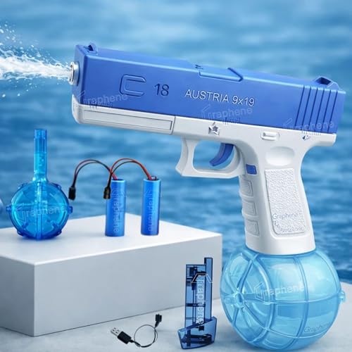 Image of GRAPHENE Holi Pichkari Glock Automatic Electric Water Gun Toy for Kids High Pressure Rechargeable Battery G Lock Pichkari Holi Toy Rapid Fire Squirt Long-Range Powerful Play Water Blaster 4+ Boy Girl
