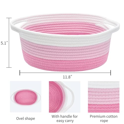 Image of ABenkle Small Basket with Handles, Boho Decorative Rope Woven Dog Cat Toy Storage Bin Shelf Storage Organizer, Easter Christmas Gift Basket, 12 inchx8 inchx5 inch