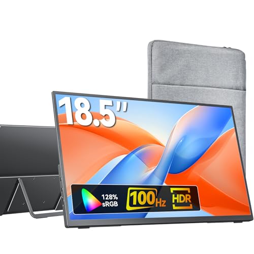 kksmart Portable Monitor 18.5 inch 1080P FHD 128% sRGB 100Hz, Travel Monitor for Laptop MacBook Surface PC Xbox PS5, HDMI Dual USB-C VESA Compatible Built-in Speaker, with Kickstand